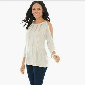 Cold-shoulder Chico's sequin top, new with tags